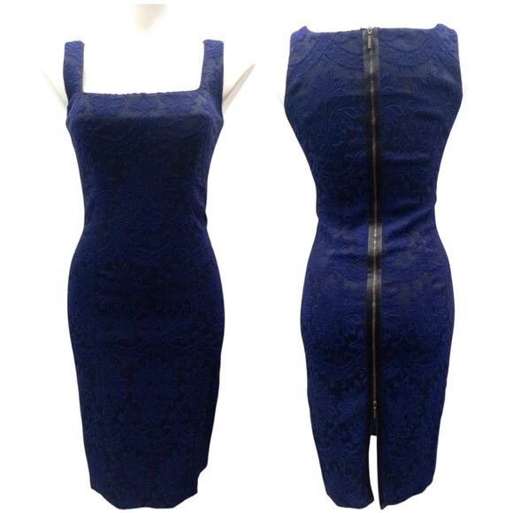 Plein Sud Blue Black Lace Zipper Dress Sleeveless Square Neck Women's 6 - Picture 1 of 10